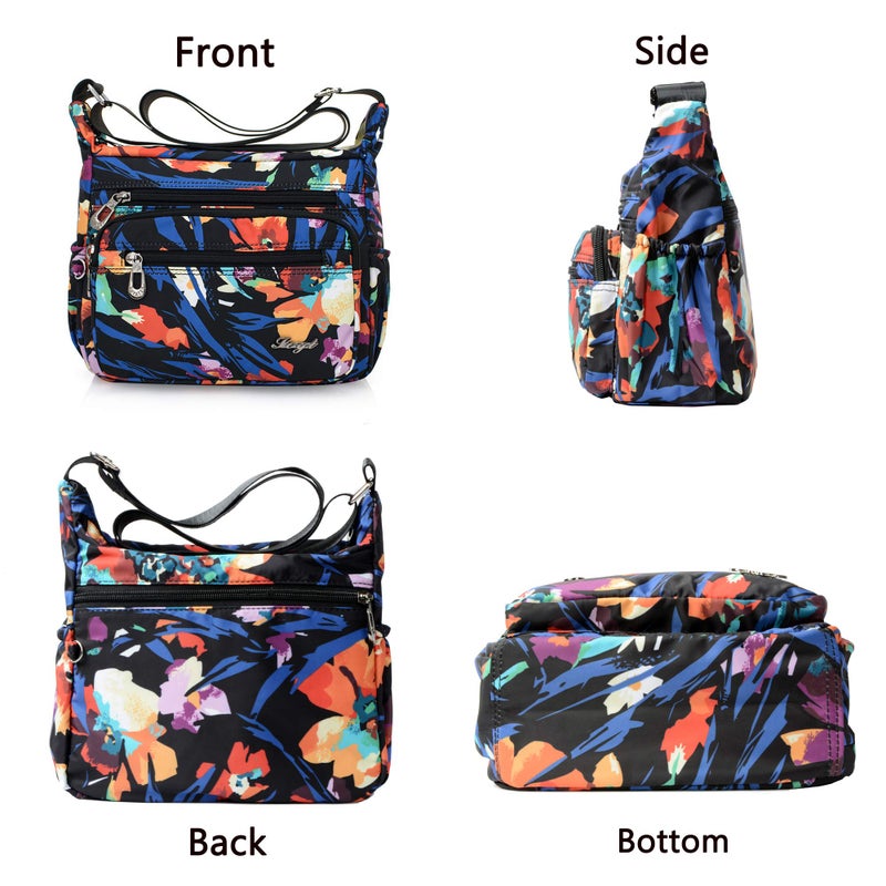 Nawoshow Nylon Floral Multi-Pocket Crossbody Purse Bags for Women Travel Shoulder Bag (Colorful) - Image 4